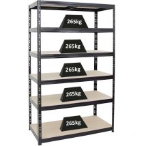 Proregal-regale Günstig Kaufen - tagère charge lourde giant tiger HxLxP 200x120x60cm 265kg par Niveau 6 Niveaux Noir Étagère robuste de garage,