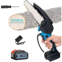 Scie à chaîne électroportative, Mini tronçonneuse sans fil 6 ', scies à chaîne électrique, petite tronçonneuse à main, 1x 5500mAh batterie + chargeur