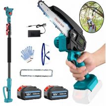 Scie à chaîne sans fil de 6 pouces, tronçonneuse électrique extensible 2 en 1, taille-arbre avec 2 chaînes, batterie 2x5,5 a et chargeur, compatible