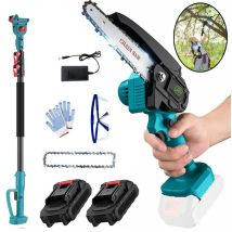 Scie À Chaîne Sans Fil De 6 Pouces, Tronçonneuse Électrique Extensible 2 En 1, Taille-arbre Avec 2 Chaînes, Batterie 2x5,5 A Et Chargeur, Compatible 