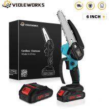 Tronçonneuse à batterie 6 '' 88VF 2 Batteries Portable Scie à Chaine Électrique Sans fil Jardin Logging Hasaki