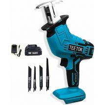 Teetok - Scie alternative avec 1x batterie 5.5Ah et chargeur ,Compatible avec la batterie Makita, sans fil Li-Ion lxt Mini scie alternative +4 lames