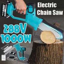 Drillpro - Scie à chaine électrique 288V Tronconneuse à bois avec kit de batterie (bleu, avec 2 batteries)