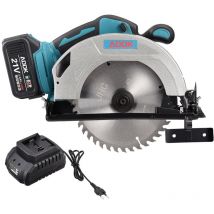 Scie circulaire 18V/20V portative sans fil ø 150mm - 1 lame de scie à ruban, Profondeur de coupe et angle d'inclinaison réglables - bleu