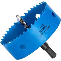 Scie Cloche 100 mm Hychika Couteau De Trou En Hss M42 Bi-métal Pour Bois, MéTal Souple Et Plastique (Plaques De Gypse Et Cloison SèChe), Avec Foret