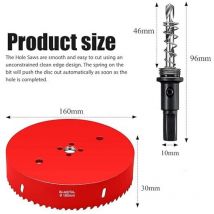 Scie cloche 160 mm,Acier rapide HSS M42 bi-métal,Scie-cloche avec tige hexagonale et foret pour bois, construction sèche et tôle métallique1 pièce
