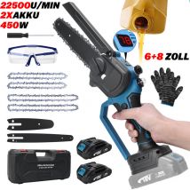 Scie électrique à chaîne sans fil de 6 et 8 pouces, mini tronçonneuse électrique portable à une main, incluant 2 batteries, 21V, 22500 tr/min, 450W,