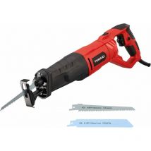 Reciprocating saw 850 w, with cable, variable speed trigger, 2 blades (wood 6T hcs, metal 14T bim), LED,swivel handle (left and right 90o) - Teeno