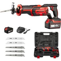 Scie Sabre sans fil TEENO,20V Scie Sabre à Batterie, Scie Egoîne Electrique sans Fil, 5×Lames de Scie, Avec 3Ah Batteries,Boite en plastique