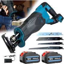 Scie alternative sans fil, vitesse 0-3500 tr/min, avec lampe de travail led et 4lames, scie électrique pour coupe de bois et de métal, +2 batteries