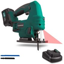 Scie sauteuse sans fil VPower 20V. 1 batterie 4.0Ah, 1 chargeur rapide, 2 lames de scie et guide parallèle inclus