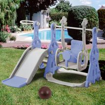 Tanant - Scivolo per bambini 4 in 1, altalena con supporto da basket, scala da arrampicata, altalena, scivolo da giardino per interni ed esterni - Blu