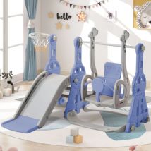 Redom - Scivolo per bambini, 4 in 1 con supporto da basket, scala da arrampicata, scivolo da giardino per interni blu
