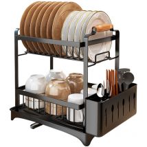 Scolapiatti Con Vassoio Risparmia Spazio,2 Livelli Scolapiatti, con Porta-Posate, Sgocciolatoio 362637,5 cm nero