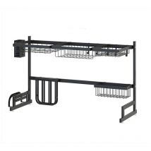 Scolapiatti in acciaio inox, scolapiatti, organizer per lavello, ripiano da cucina 85x32x52cm nero