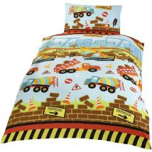 Sconosciuto Kidz, Set Biancheria Da Letto Singolo Multicolore, Tema Edilizia, Con Ruspe E Camion