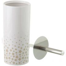Bakaji - Scopino per wc con Supporto in Ceramica Portascopino con Manico Metallo Beige