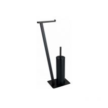 Servitore wc 2in1 Lirio, spazzola wc e portarotolo di carta igienica su piedistallo, acciaio inossidabile, 15x68,5x30 cm, nero opaco - Wenko
