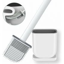 Serbia - Scopino piatto in silicone con supporto per water con setole in silicone Scopino flessibile per scopino per la pulizia del bagno (bianco)