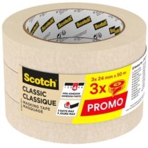 Scotch Classic Masking Tape, Beige - 24 Mm X 50 M, Pack De 3 Rollen - Malerband, Zum Malen Und Dekorieren