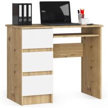 Akord - Scrivania per computer A6 Quercia Artisan 90 cm 3 cassetti inserto frontale Bianco 90x50x77 cm Modello a sinistra