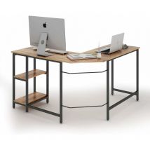 Costway - Scrivania a l, postazione da Lavoro per Computer con mensole, scrivania in Legno e Struttura in Acciaio, Tavolo da Lavoro Largo e