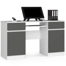 Akord - Scrivania per computer A5 Bianco 135 cm 2 ante 2 cassetti inserto frontale Grigio Grafite 135x50x77 cm