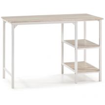 Vs Venta-stock - Scrivania Colón Bianco, 2 mensole, Stile Nordico, 110 (Lunghezza) x 55 (profonditá) x 76 (Altezza) cm