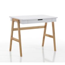 Scrivania Alves in MDF Bianco opaco e gambe in legno Rovere – H.75 x L.90 x P.55 cm – Oresteluchetta