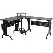 Benzoni - Scrivania da Ufficio ad Angolo Porta pc 170x140x86,5 cm in Acciaio e mdf Nera