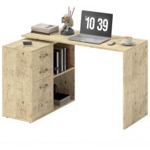 Giordanoshop - Scrivania da Ufficio Angolare 3 Cassetti e Ripiani Aperti 117x83,5x76 cm in Legno e Metallo Noce