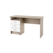 Scrivania In Mdf Effetto Quercia Con Tre Cassetti Bianchi, 72x48x120 Cm