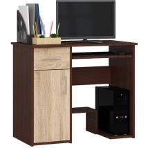 Abamihome - Scrivania per computer akord jay Wengé 90 cm 1 anta 1 cassetto inserto frontale Sonoma Quercia 90x50x74 cm