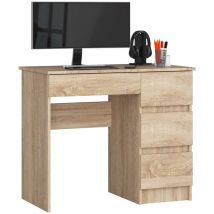 Akord - Scrivania per computer A7 Sonoma Quercia 90 cm 4 cassetti 90x50x77 cm Modello a destra