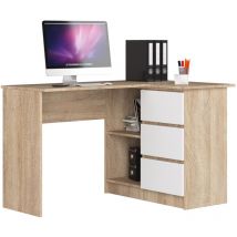 Akord - Scrivania angolare B16 Sonoma Quercia 124 cm 3 cassetti inserto frontale Bianco 124x85x77 cm Modello a destra