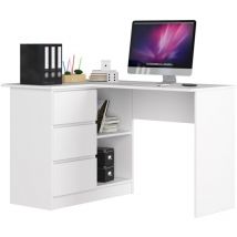 Akord - Scrivania angolare B16 Bianco 124 cm 3 cassetti 124x85x77 cm Modello a sinistra