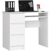 Akord - Scrivania per computer A6 Bianco 90 cm 3 cassetti 90x50x77 cm Modello a sinistra