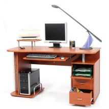 Myoffice - Porta Pc Ciliegio Scrivania in Legno Computer Salvaspazio con Mensola 2 Cassetti