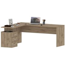 Office24 - Scrivania Angolare Grande 180 Rovere Da Ufficio Con Cassettiera