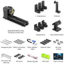 Sculpfun ra pro max 4 in 1 rotary chuck pour graveur laser, module de gravure à rouleaux multifonction axis y avec des objets cylindriques à angle
