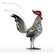 Sculpté Fer Coq Métal Sculpture Décor à La Maison Animal Artisanat Fer Art (argent et rouge)
