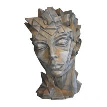 Sculpture de jardin visage Femme - style Cubique - Gris