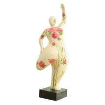 Meubletmoi - Statue femme jambe pliée beige avec fleurs roses H60 cm - lady rose