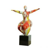 Meubletmoi - Statue femme yoga en équilibre avec tache aquarelle H56 cm - lady aqua