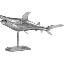 Womo-design - Scultura Squalo in Alluminio Lucidato su Piedistallo 106 x 36 x 61 cm Statua Argento Finitura in Nichel Design Marittimo Moderno