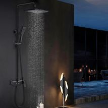 Sdlogal - Colonna doccia regolabile, set doccia doccetta soffione quadrato a 3 getti, sistema doccia regolabile in altezza per bagno - Nero - Nero