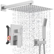 Sdlogal - Colonne de Douche Encastrée Kit de Douche Complet Encastré avec Tête de Douche Carrée 8,0 pouces, Laiton&Acier Inoxydable, Douchette,