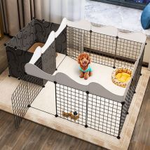 Recinto pieghevole per cani e gatti Sdlogal 2 scomparti, 165 x111x47 cm, Facile da montare - Nero - L-Nero