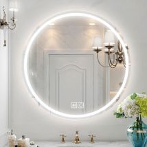 Specchio da bagno a LED rotondo, SDLOGAL, Ø60 cm specchio da bagno Ø60 cm con sensore a LED, anti-Fog, con pulsante tocco intelligente, risparmio
