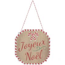 Décoration de sapin en bois panneau Joyeux Noël rouge blanc 10cm - Atmosphera créateur d'intérieur